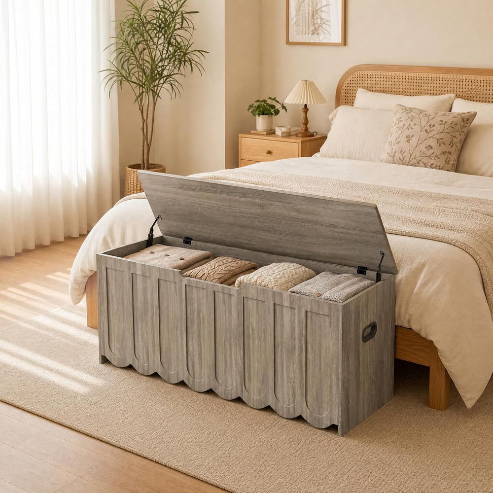 DHZ 47.2 Inch Wooden Storage Bench, Storage Chest with Cushion Seat, 4 Swivel...