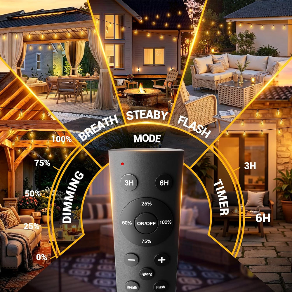 200FT Outdoor String Lights with Remote, Waterproof Patio Lights with 72+2 Sh...