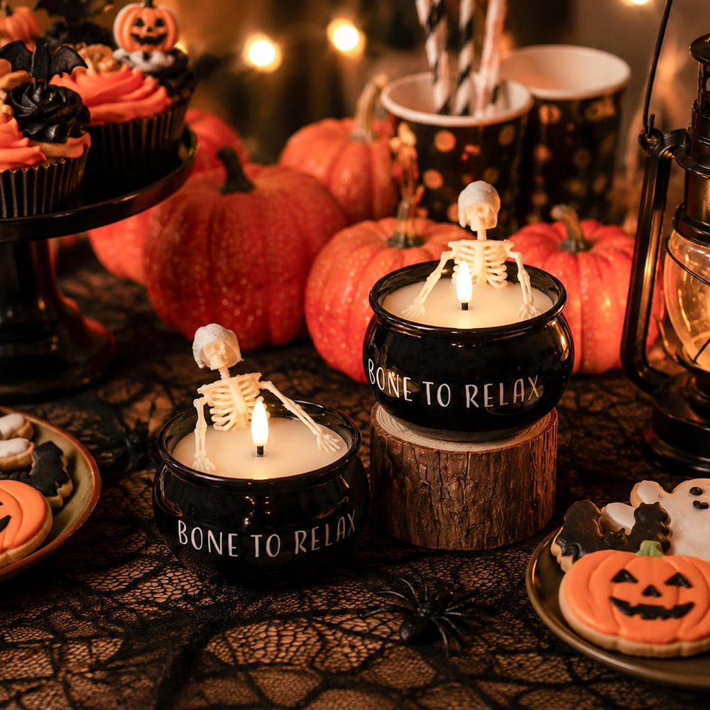 Halloween Flameless Candles 2 Pack, Skeleton Bath Battery Operated Decor