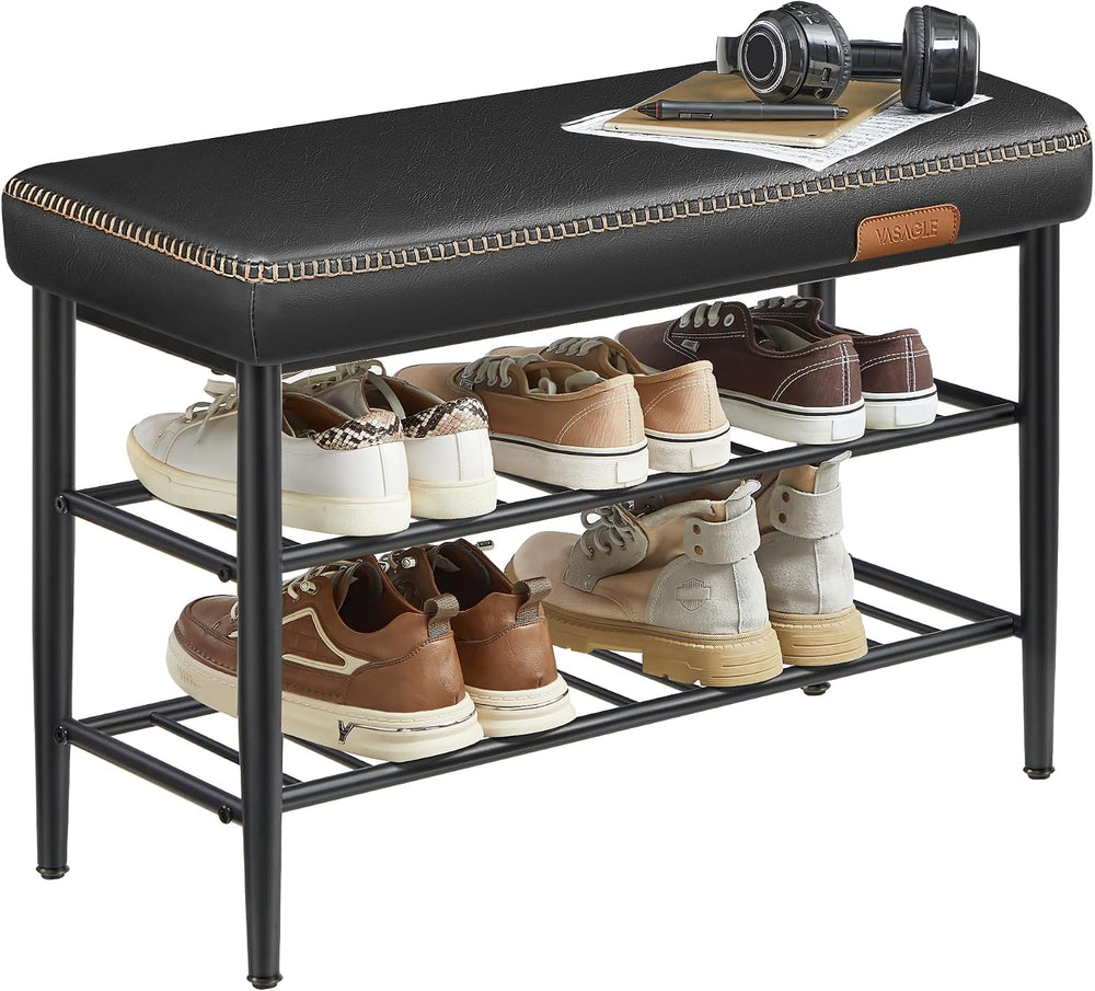 VASAGLE Shoe Bench, Synthetic Leather with Stitching, Loads 300 lb