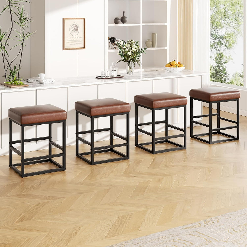 Bar Stools Set of 2, 24in Counter Height Barstools, Faux Leather Counter Stoo...