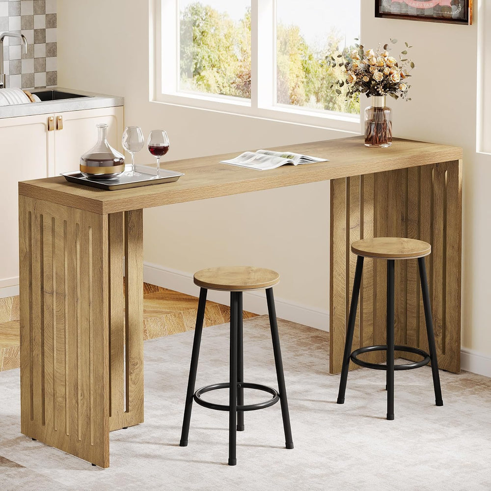 Tribesigns 63-Inch Bar Table with Louvered Base, Natural