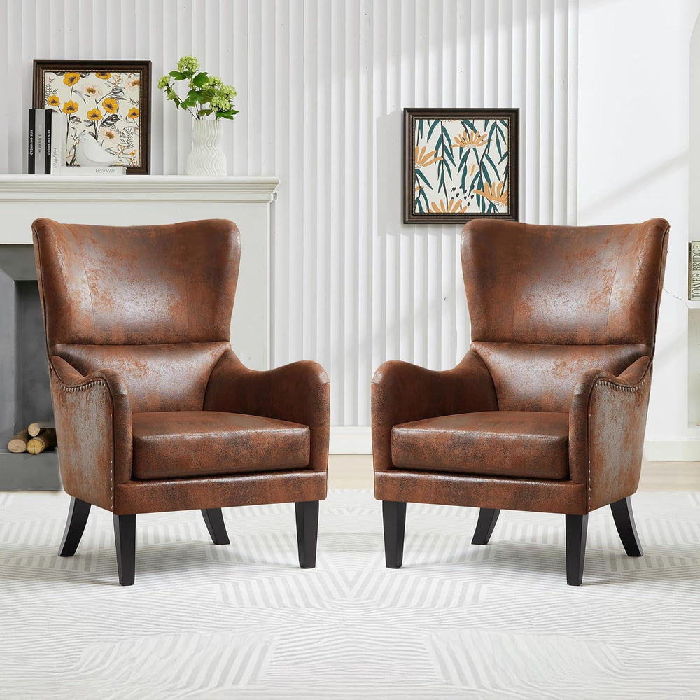 Mid-Century Modern Wingback Chairs Set of 2, Accent Club Chair with Nailhead ...