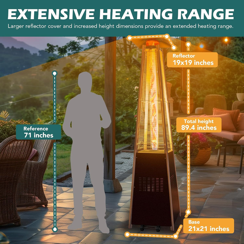 Flame Pyramid Pool Heater, Triple Safety Protection Portable Patio Heater wit...