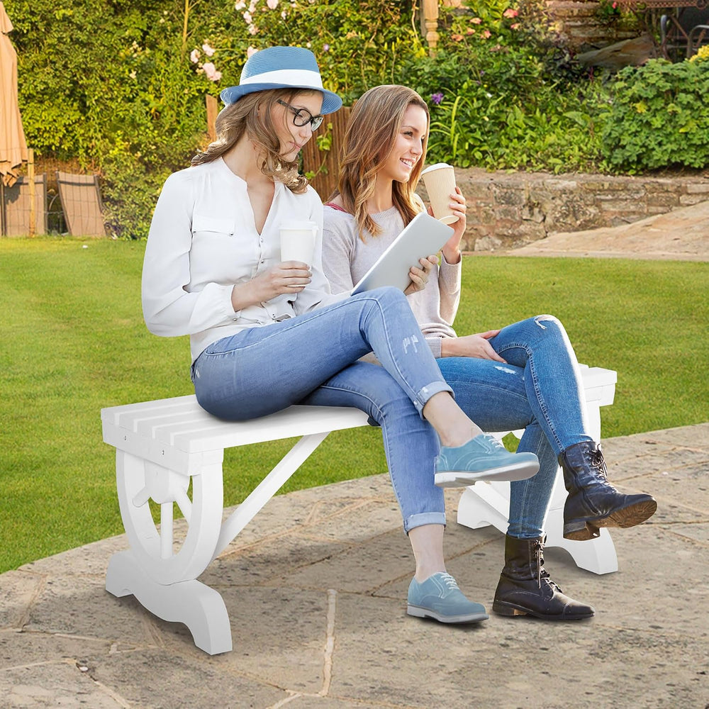 Outsunny 2-Person Wooden Garden Bench Outdoor Wagon Wheel 550 LBS White