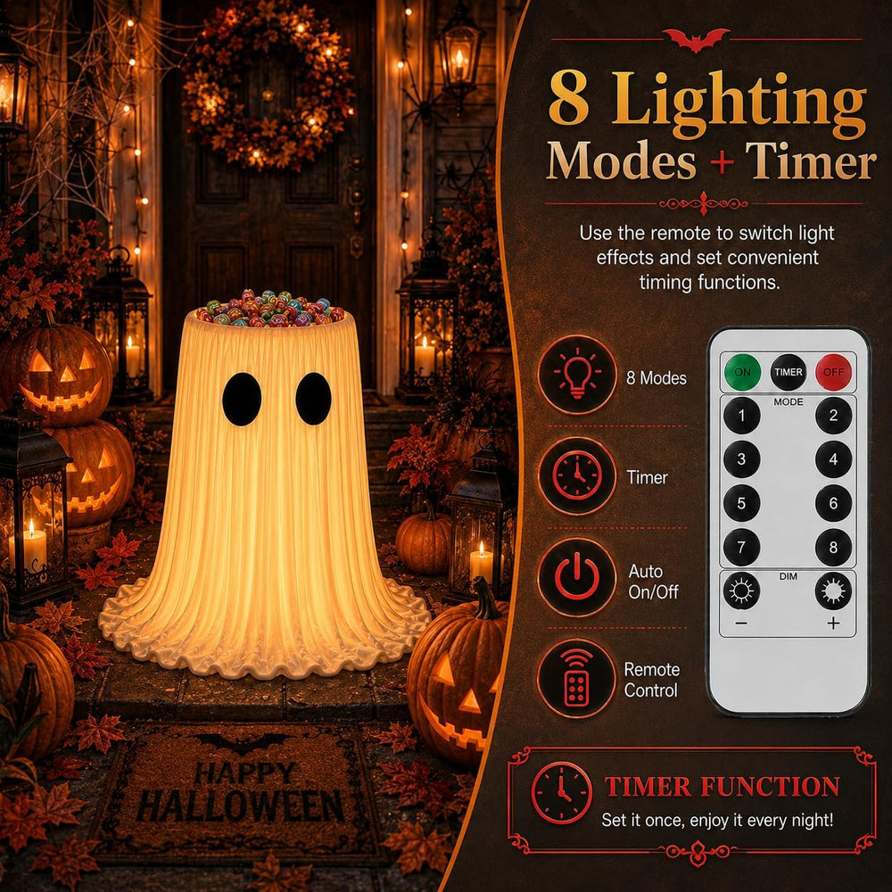 Halloween Cute Ghost Candy Holder with LED Lights for Front Door Outdoor