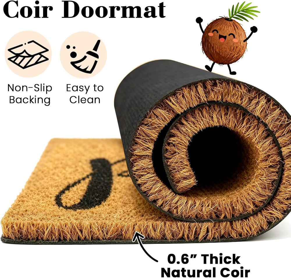 2 Pcs Fall Door Mat Combo Set 100% Coco Coir Welcome Mat + 43 x 28 Inches Buf...