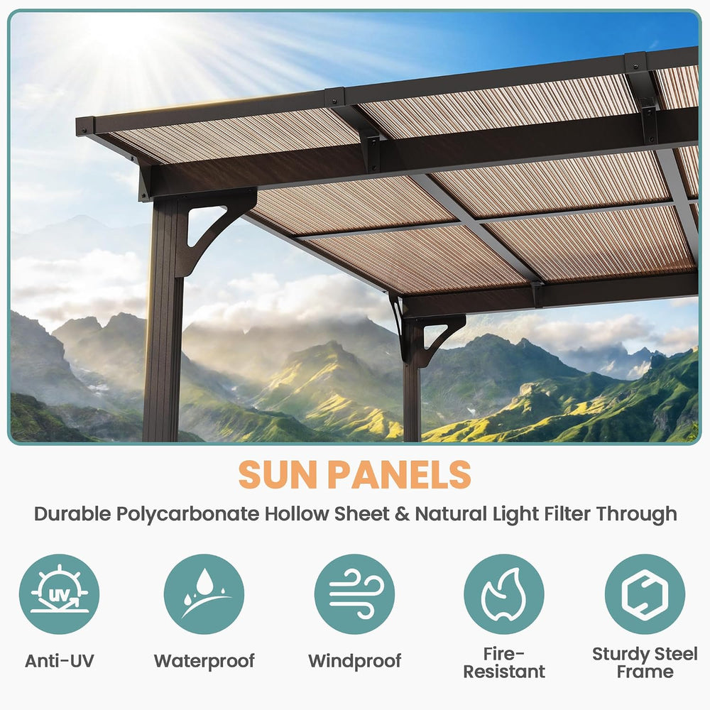 Pamapic 10x20FT Wall Mounted Gazebo, Hardtop Lean to Gazebo with Aluminum Fra...