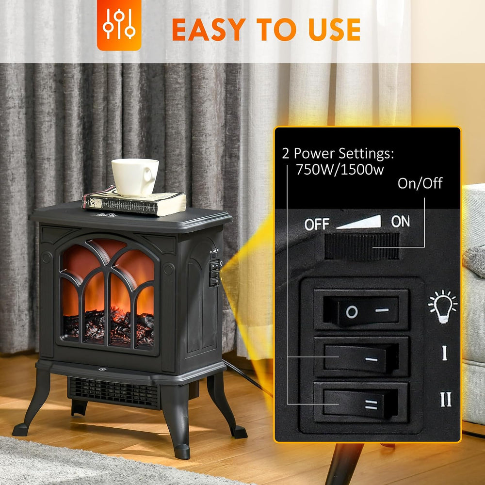 HOMCOM 17" Freestanding Electric Fireplace Stove Heater 750W/1500W Black