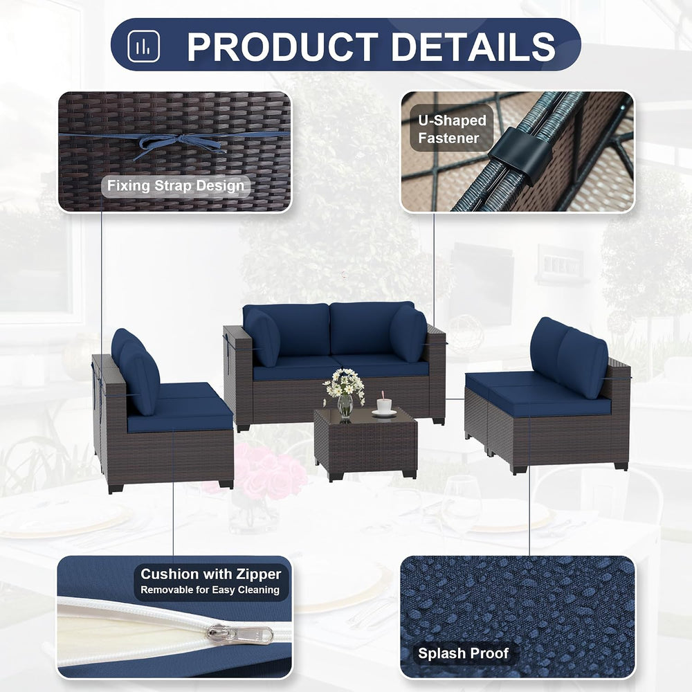 Kurapika 7 Pieces Patio Furniture Set, Rattan Wicker Outdoor Conversation Set...