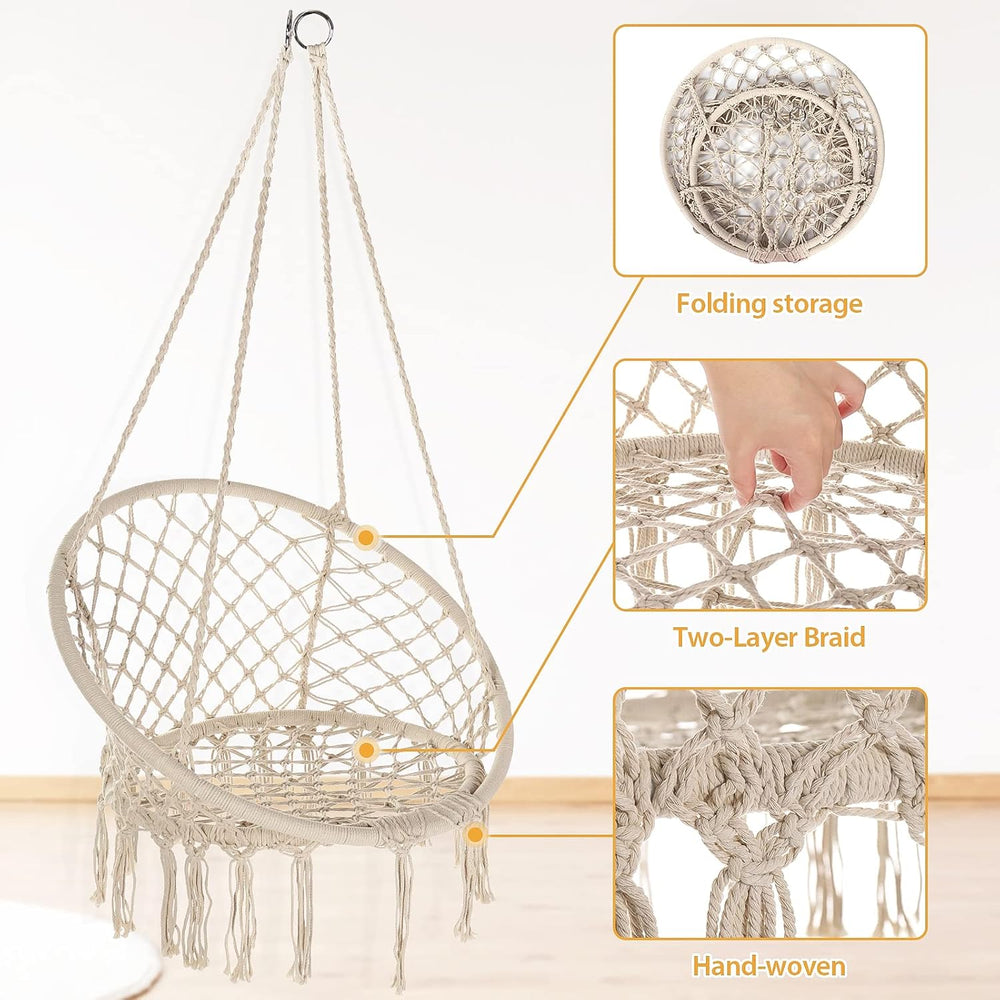 Garpans Hammock Chair Macrame Swing Bohemian Style Hammock Swing Chair with T...