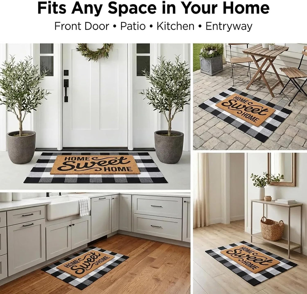 Home Sweet Home Doormat Set, 2-Piece Layered Front Porch Mat Combo, Natural C...