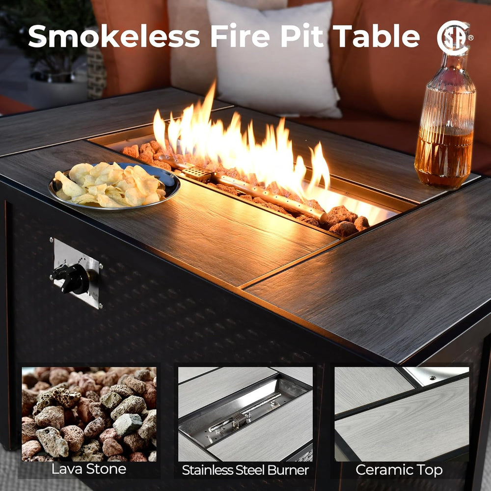 HOOOWOOO Outdoor Patio Furniture Set with Fire Pit Table,11 Pieces Wicker Out...