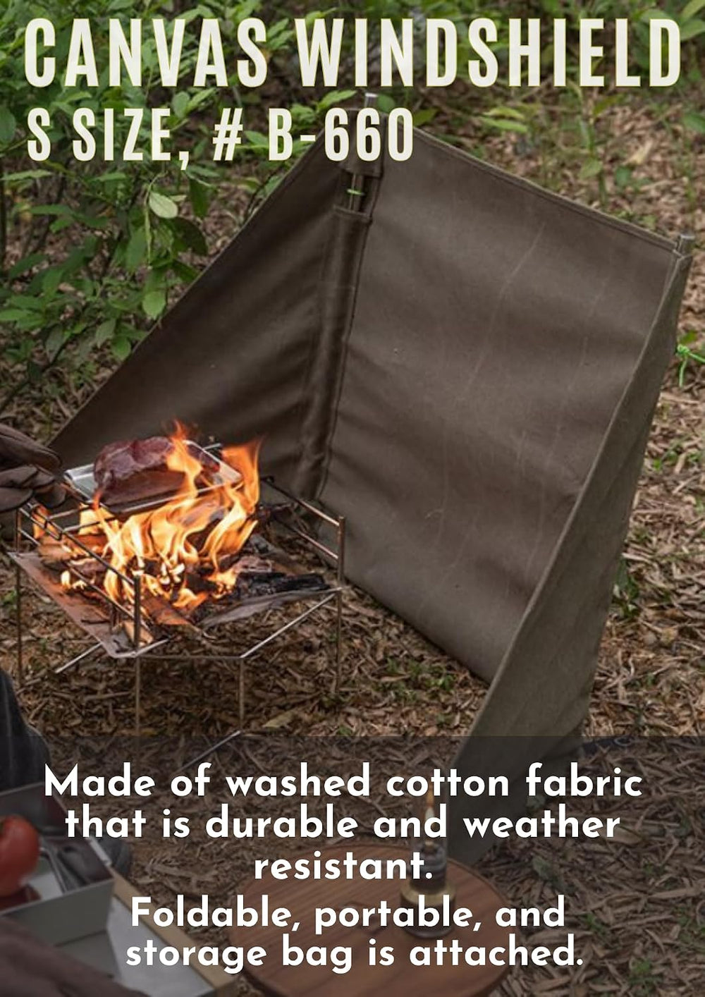 camping moon Canvas Campfire Wind Screen 65 x 27 in Khaki B-660