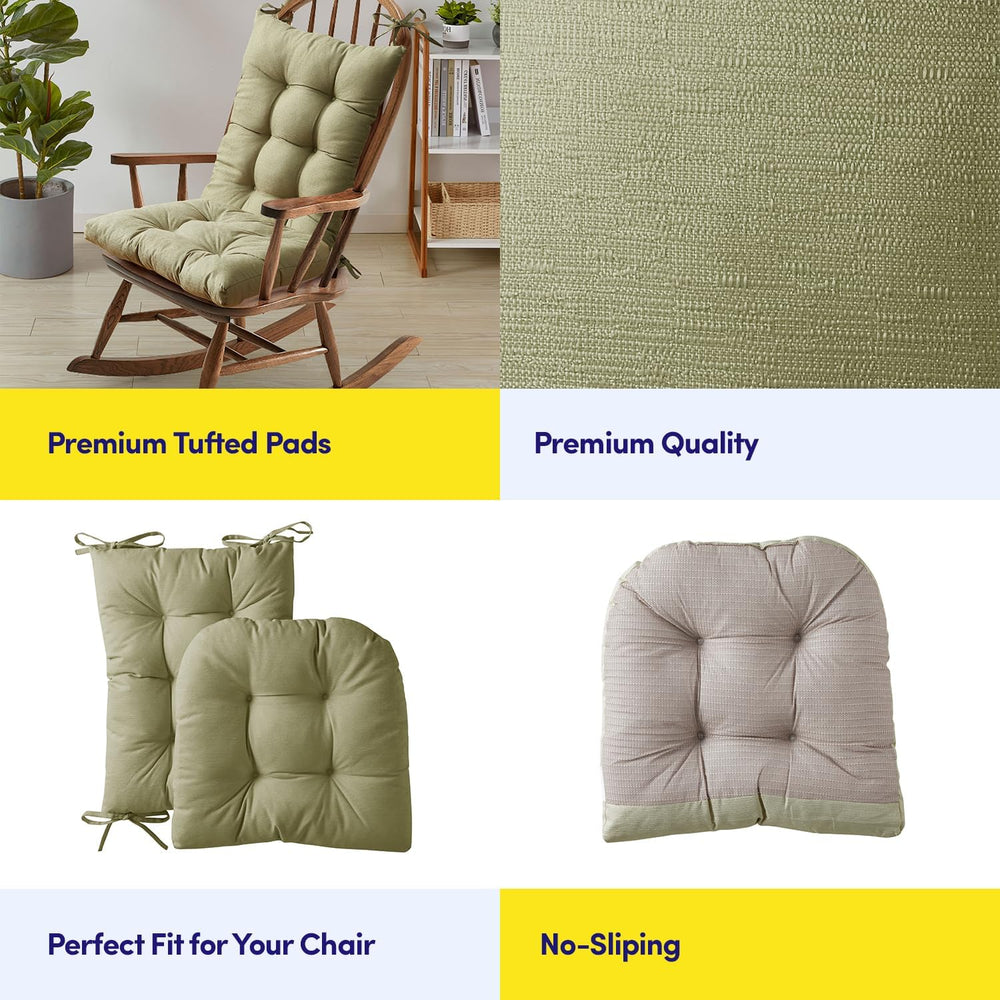 Rocking Chair Cushion Premium Pads Non Skid Slip Backed Set of Upper and Lowe...
