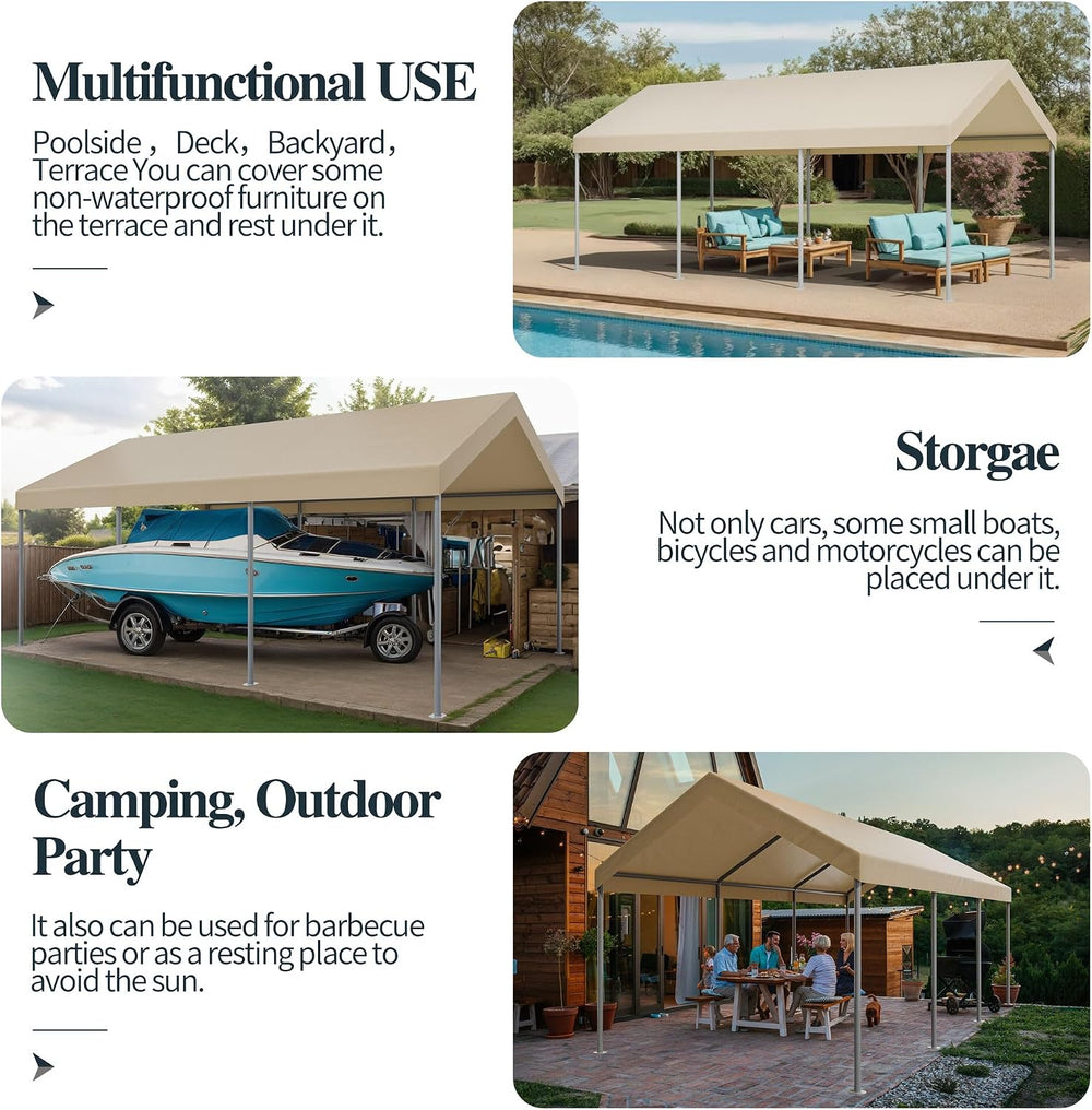 Shintenchi 10x20 FT Heavy Duty Carport,Khaki