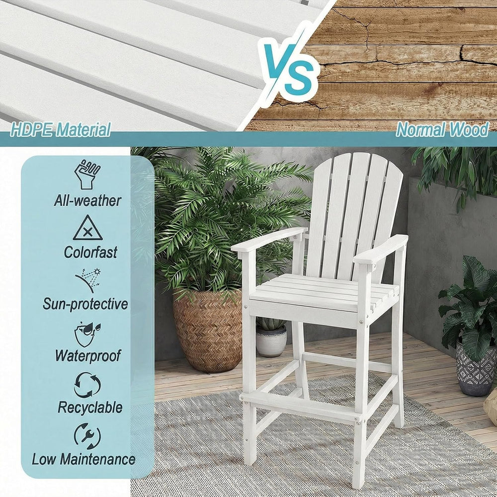 GIANTEX Set of 2 HDPE Outdoor Bar Stools, All Weather Tall Adirondack Chair w...