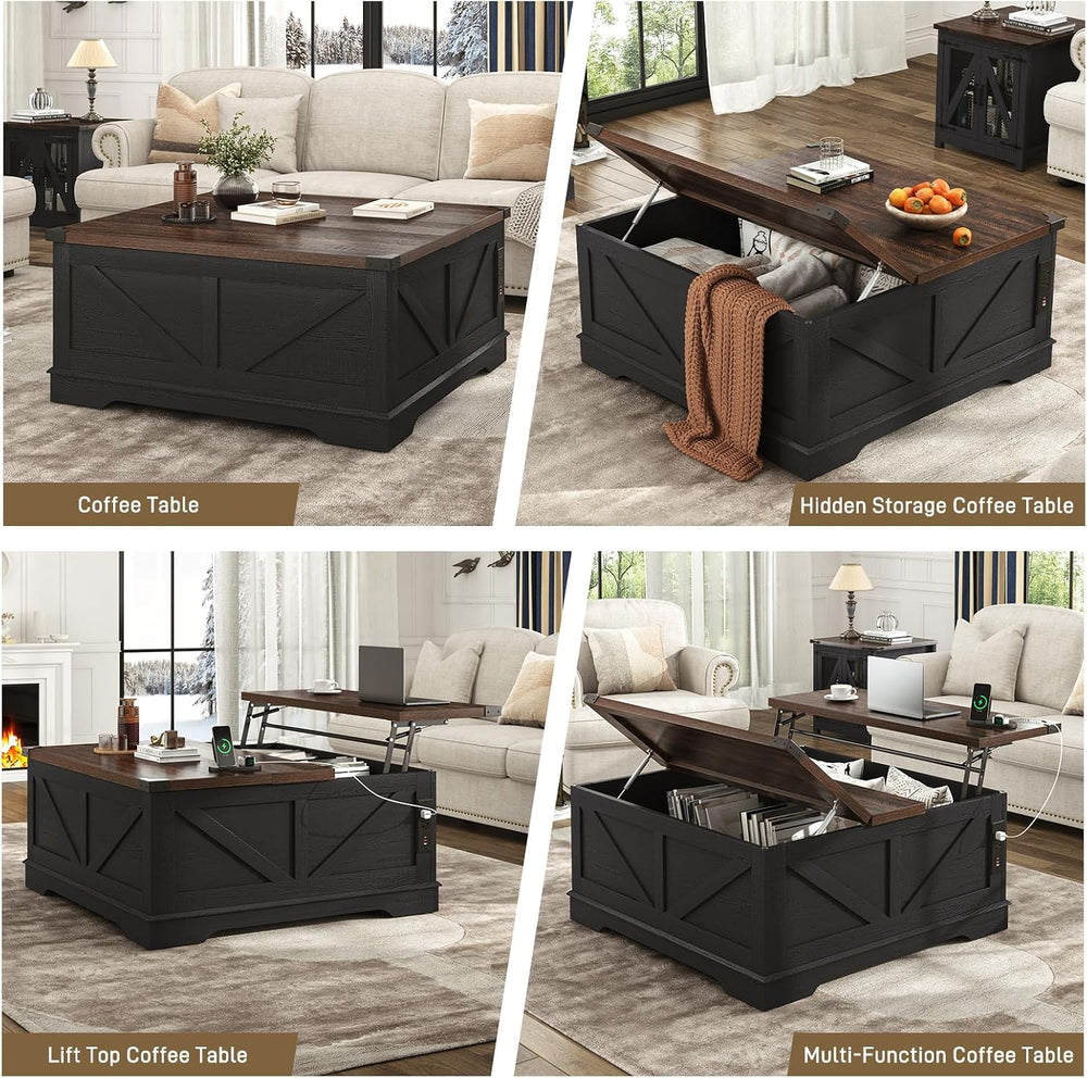 Hlivelood 40” Large Farmhouse Lift Top Coffee Table with Power Outlets and La...