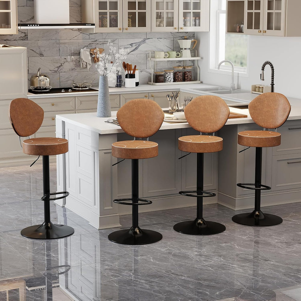Swivel Bar Stools Set 1, Adjustable Height Suede-Like Leather Brown