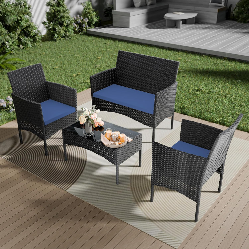 4 Pieces Patio Furniture Set Outdoor Conversation Set Rattan Furniture Set Wi...