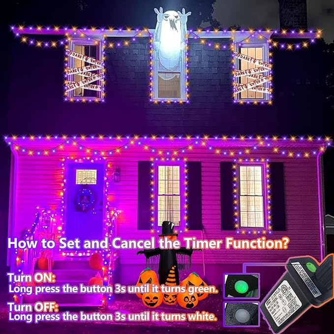 YEGUO 165ft 500 LED Halloween Lights Outdoor Waterproof, Orange and Purple St...
