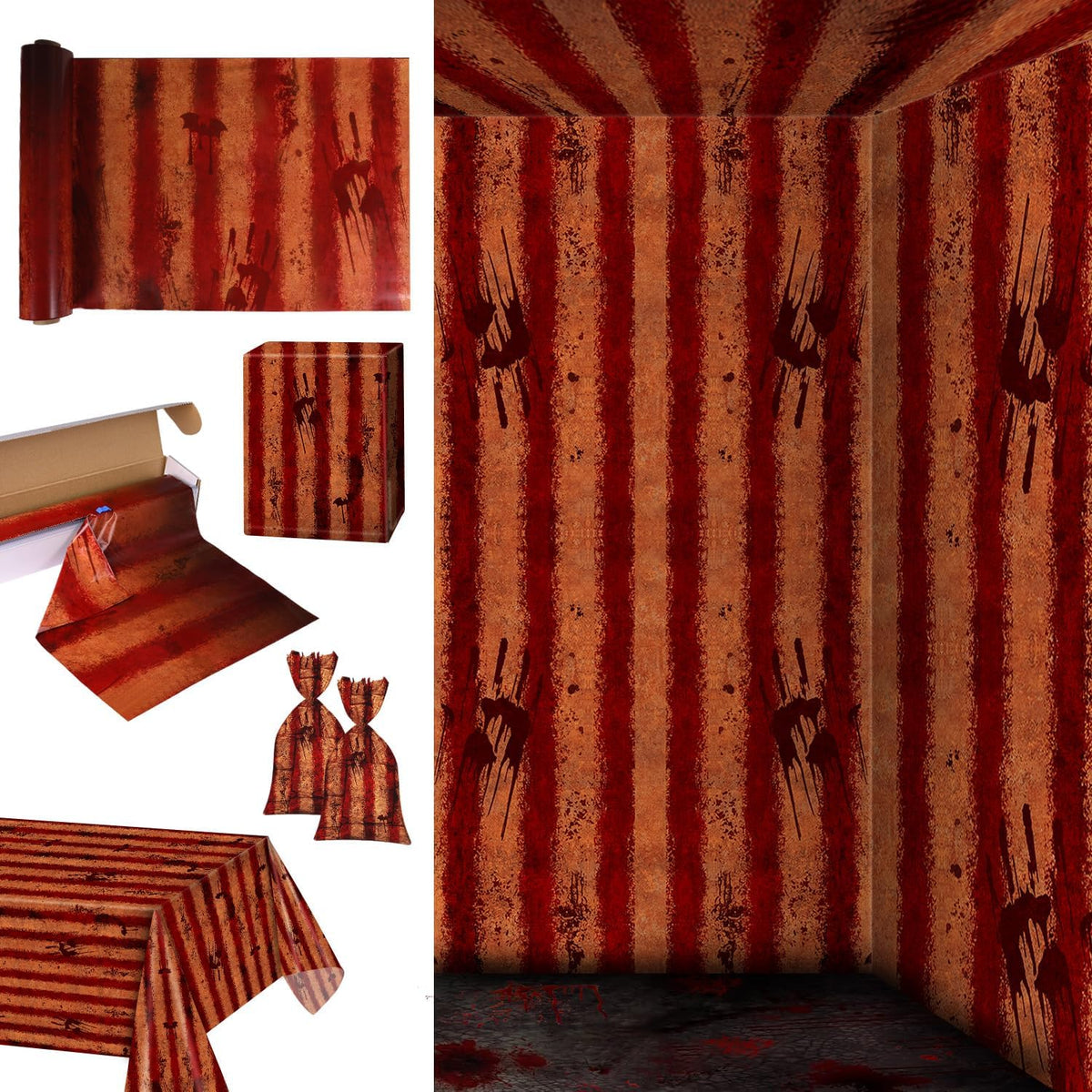 100 Ft Creepy Carnival Tablecloth Roll for Halloween Bloody Circus Tent Backdrop Evil Carnival Decorations Scary Decorations for Halloween House Decor Party Background