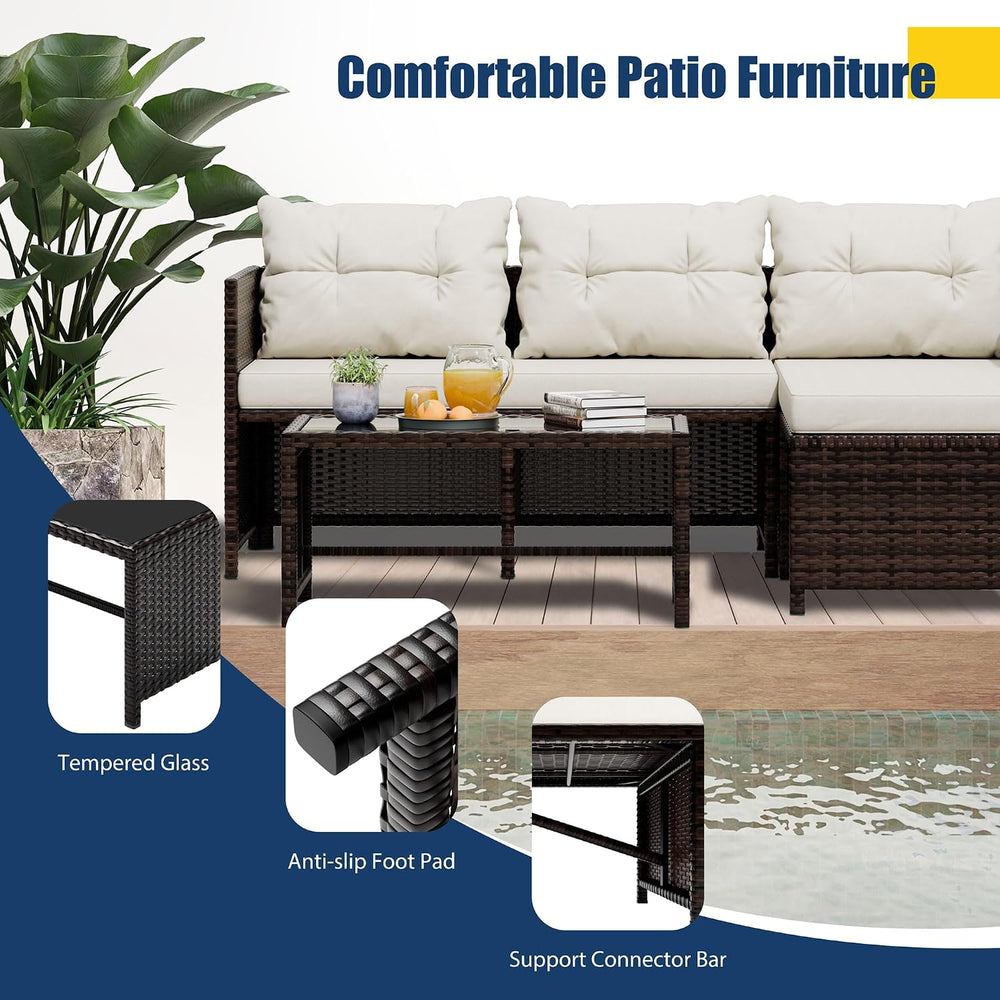 Vongrasig 3 Piece Patio Furniture Sets, All-Weather PE Wicker Outdoor Sofa Co...