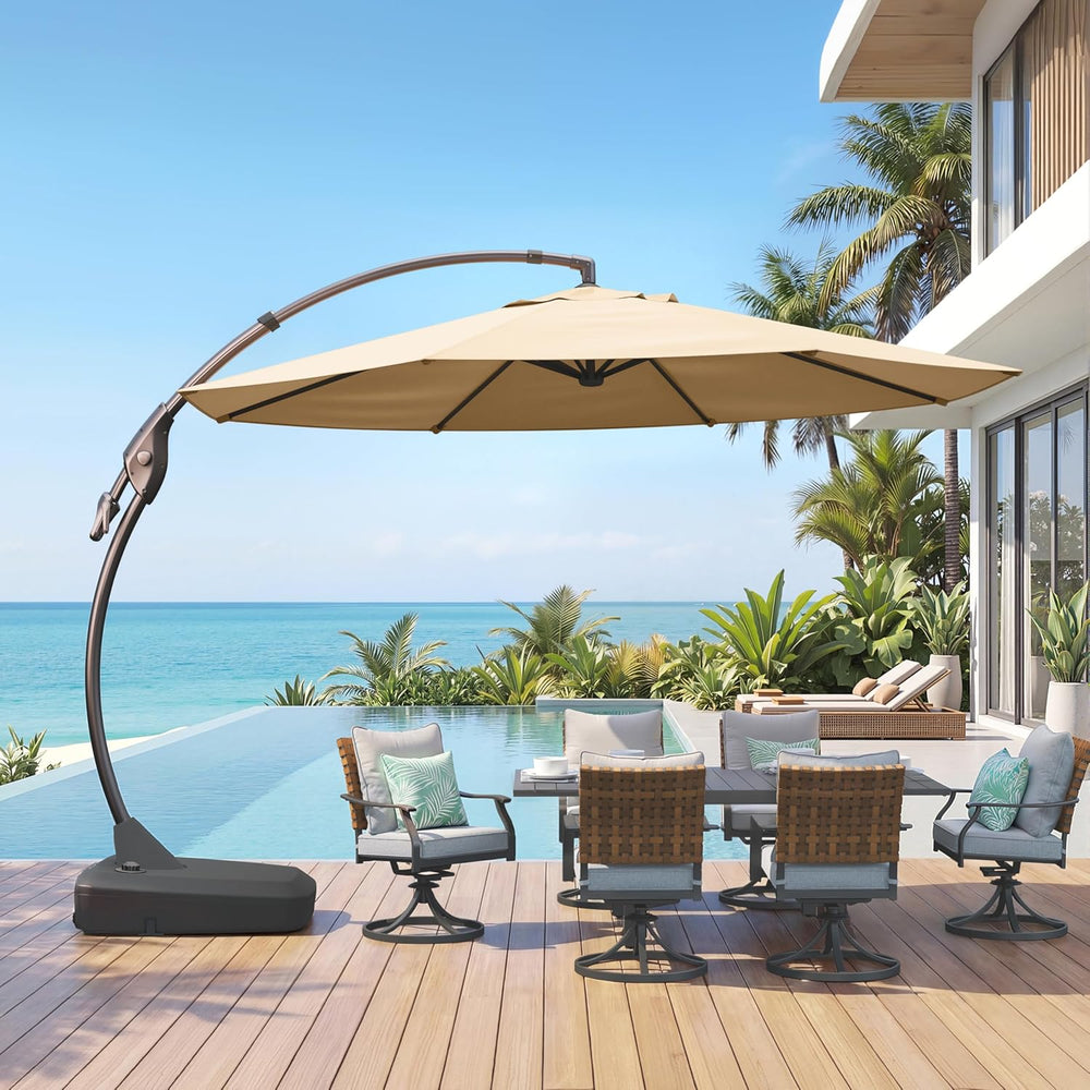 Grand patio 12FT Sunbrella Cantilever Round Umbrella with Base, Flax