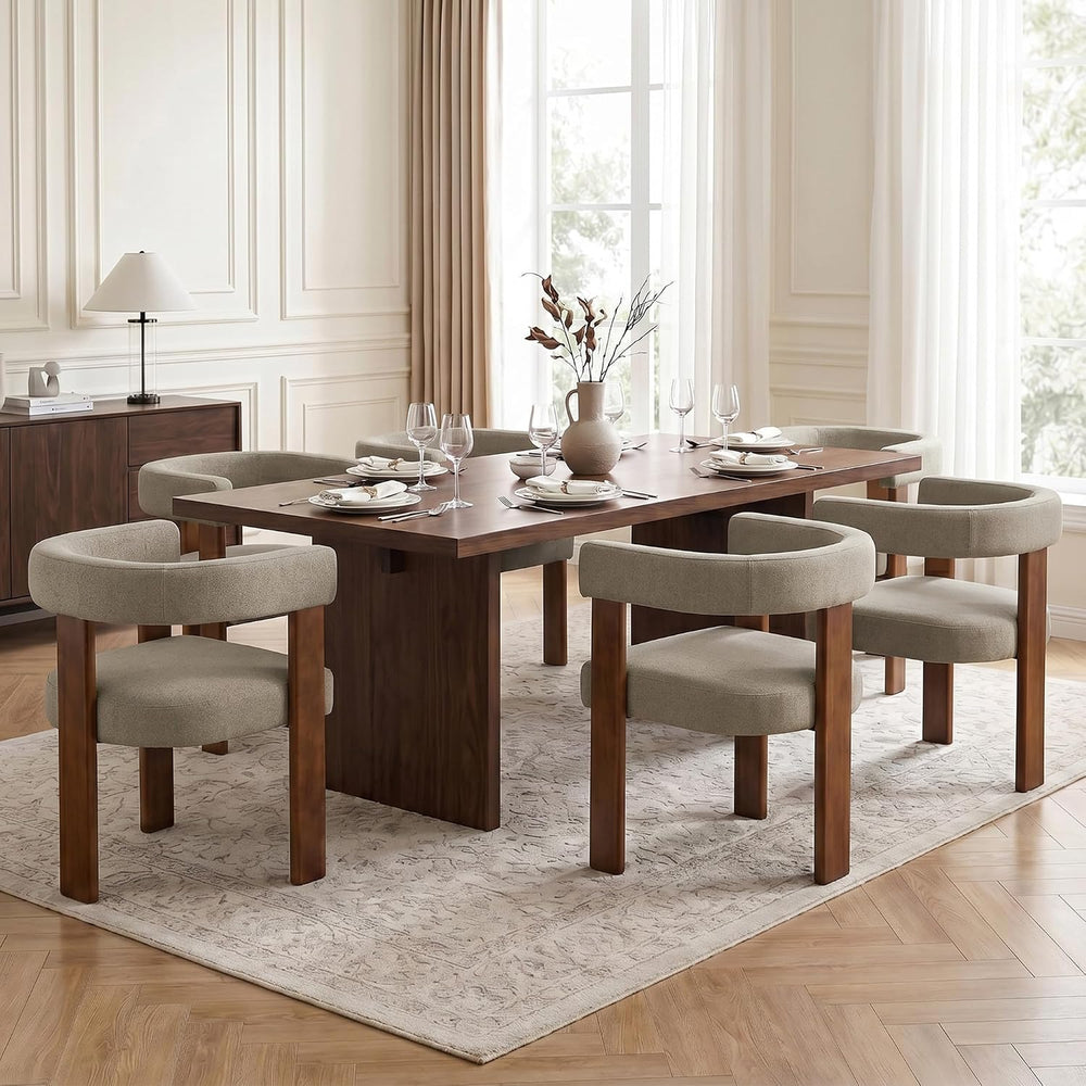 Usaint Wooden Barrel Dining Chairs Set of 4 with Walnut Wood Legs and Arm
