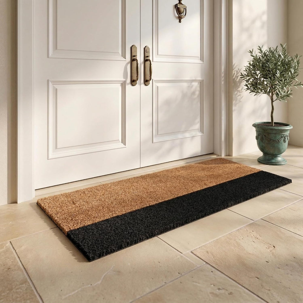 Fab Habitat Modern Non Slip Doormat - Durable, Thin - Natural Coir & Rubb...