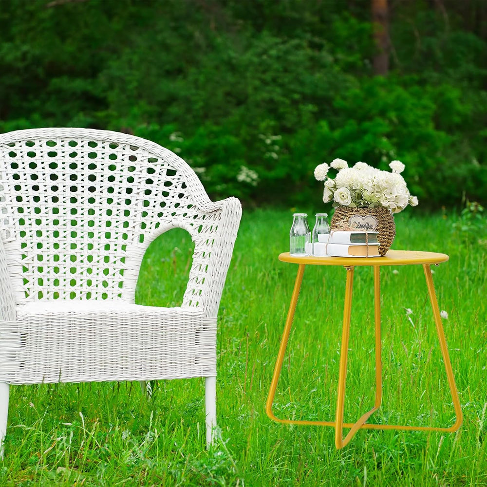 danpinera Outdoor Side Tables with Flower Cut Outs, Weather Resistant Steel P...