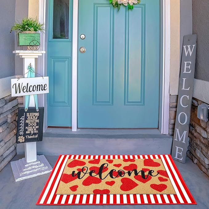 Tinideya 2 Pcs Door Mat Welcome Non Slip Coir Mats Floor Layering Doormats Se...