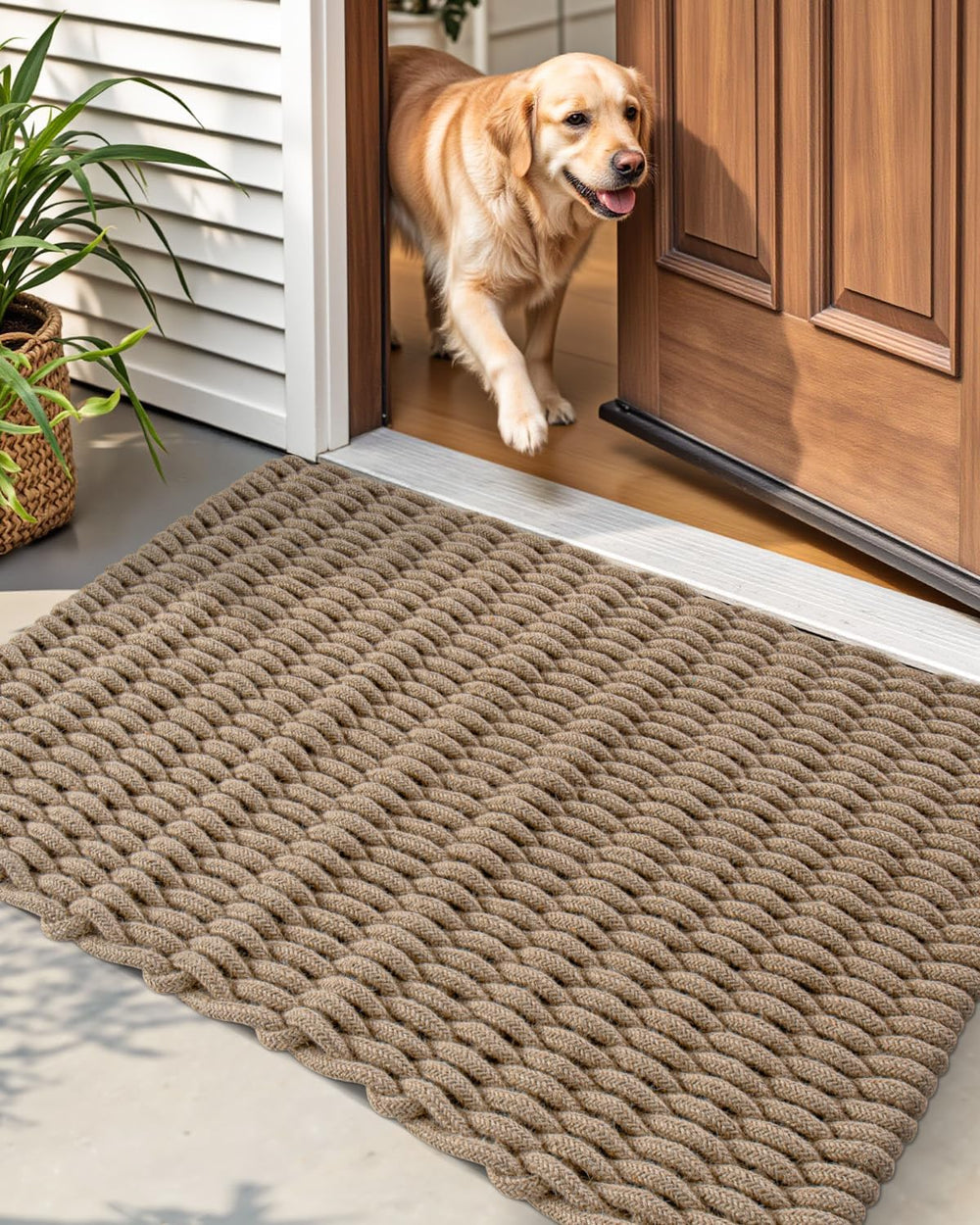 DEXI Jute Door Mat 24x36, Woven Mat for Covered Outside Entry, Light Taupe