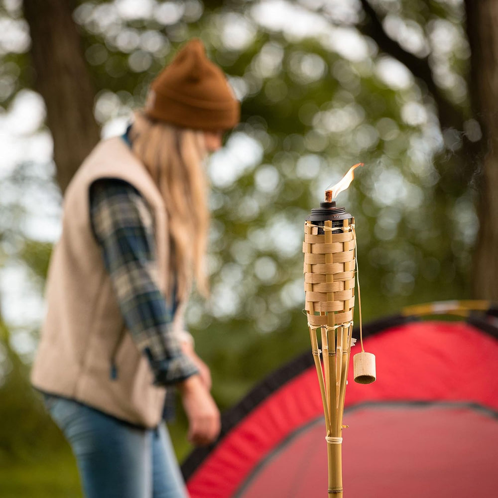 TIKI Bamboo Tiki Torches 4-Pack – Weather-Resistant Outdoor Décor with Easy-P...