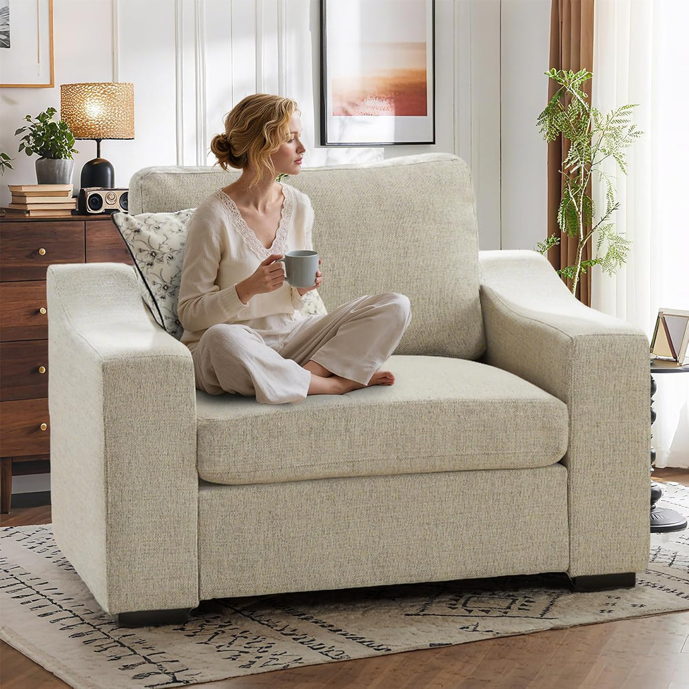 ELUCHANG 47" W Oversized Accent Chairs Set of 2, Linen Fabric Modern Cha...