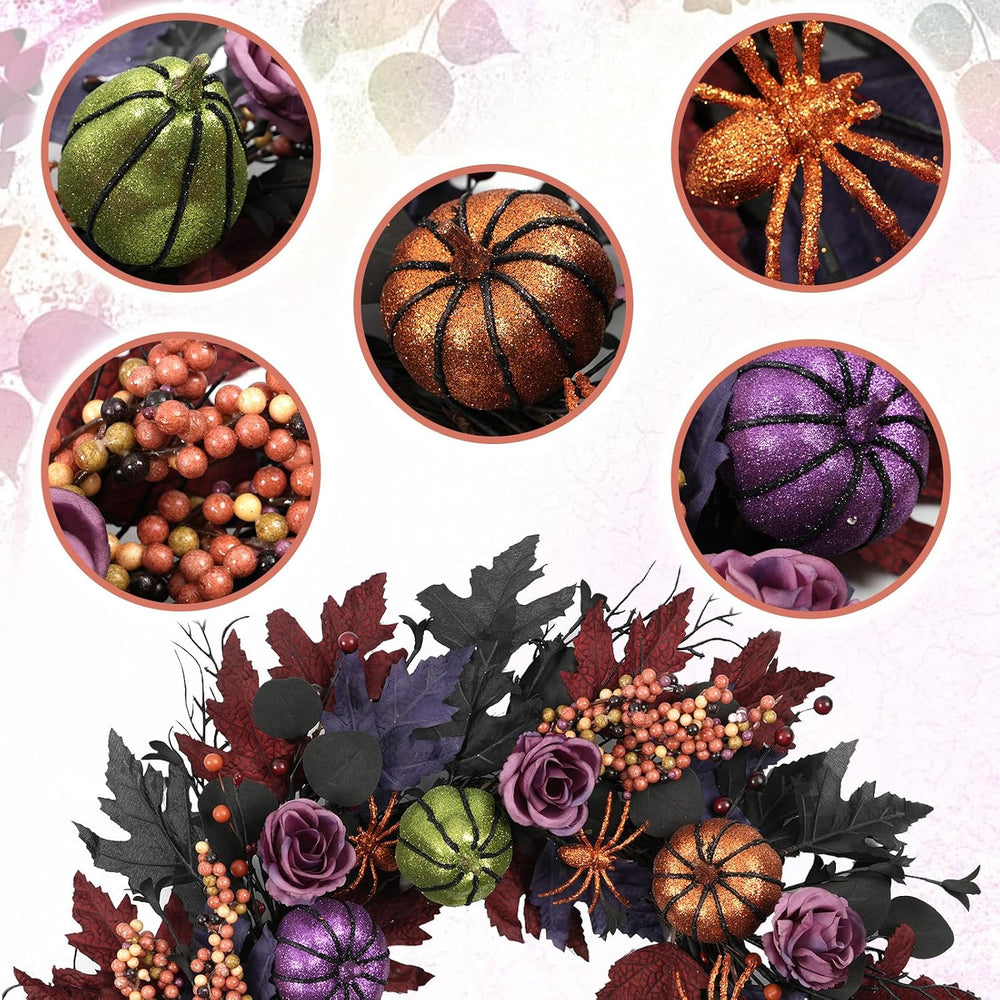 22" Halloween Wreath, Pumpkins Spiders Wreath for Front Door