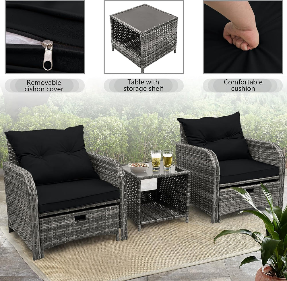 5 Pieces Wicker Outdoor Patio Chairs with Ottoman, PE Wicker Rattan Patio Con...