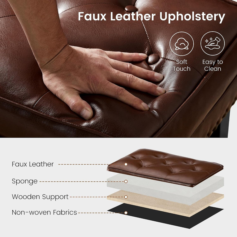 Glitzhome Mid-Century Faux Leather Ottoman, Modern Accent Stool PU Leather Fo...