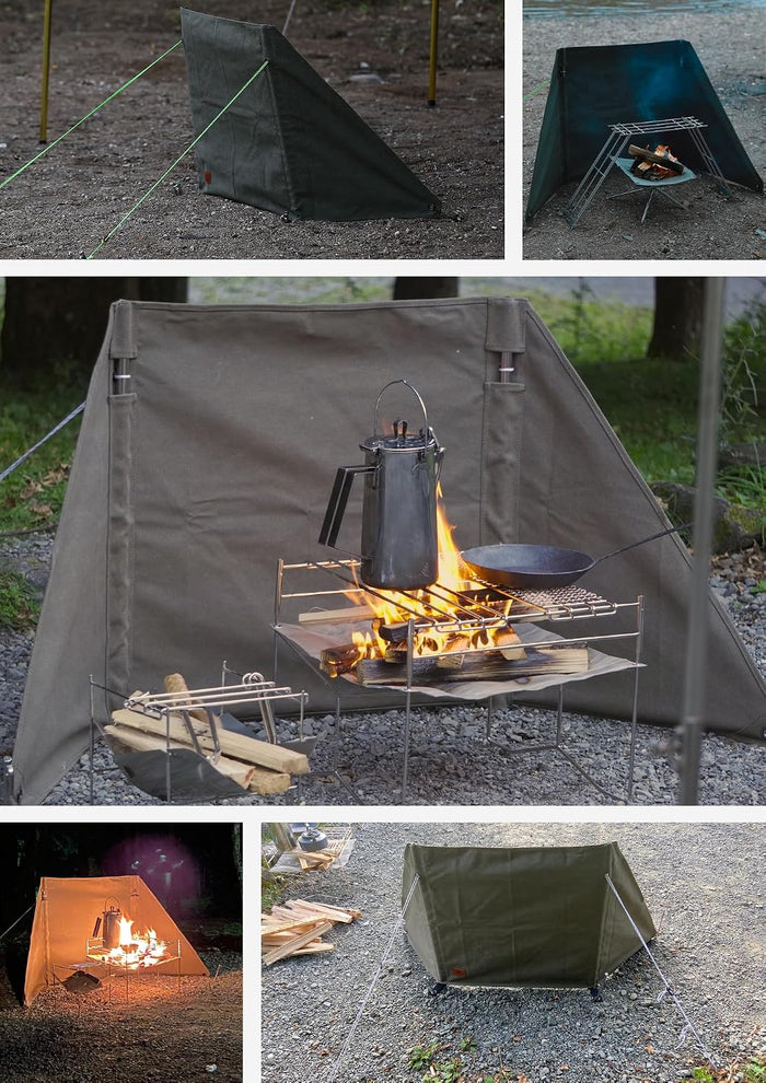 camping moon Canvas Campfire Wind Screen 65 x 27 in Khaki B-660