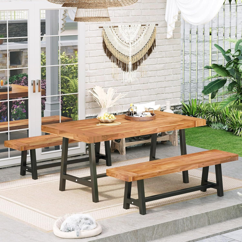 Sophia & William 63" Outdoor Wood Bench Weatherproof, Teak Finish, 1...