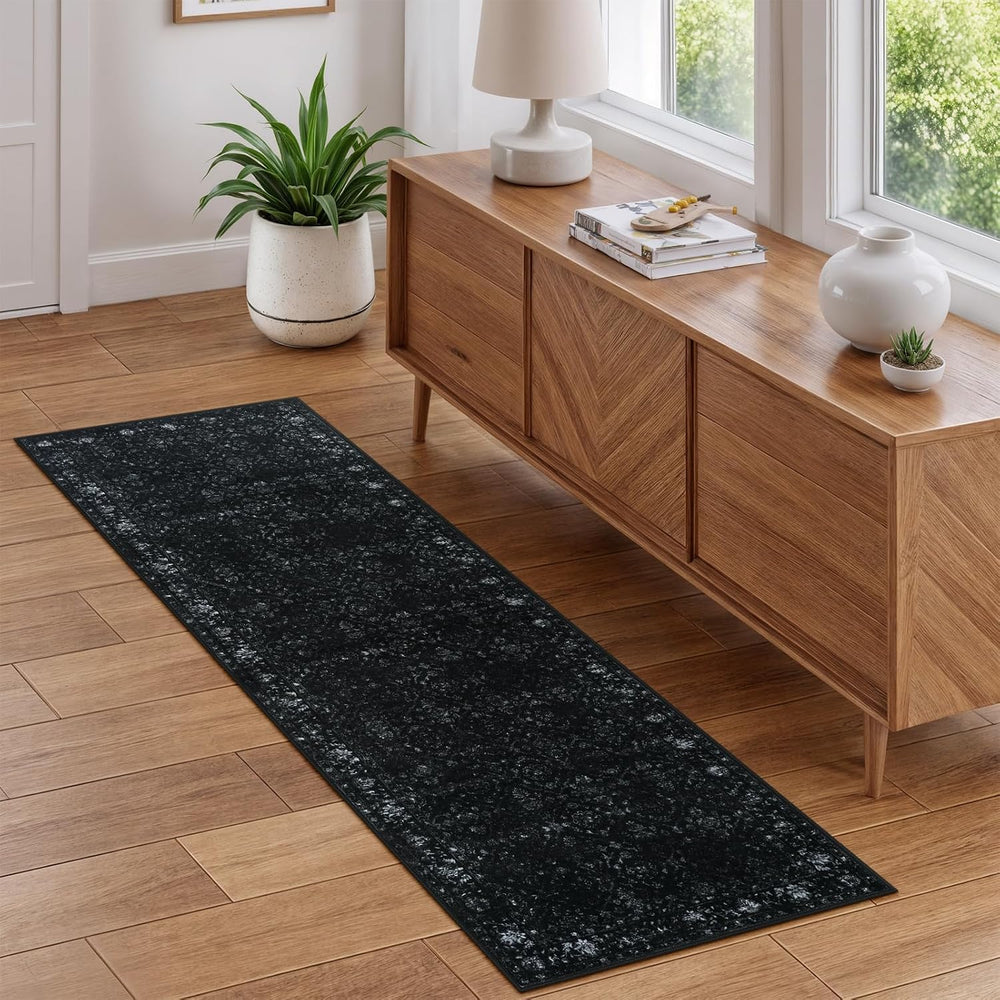 Hedlive Vintage Black Kitchen Runner Rug, 2x6 Washable Runners for Hallways N...
