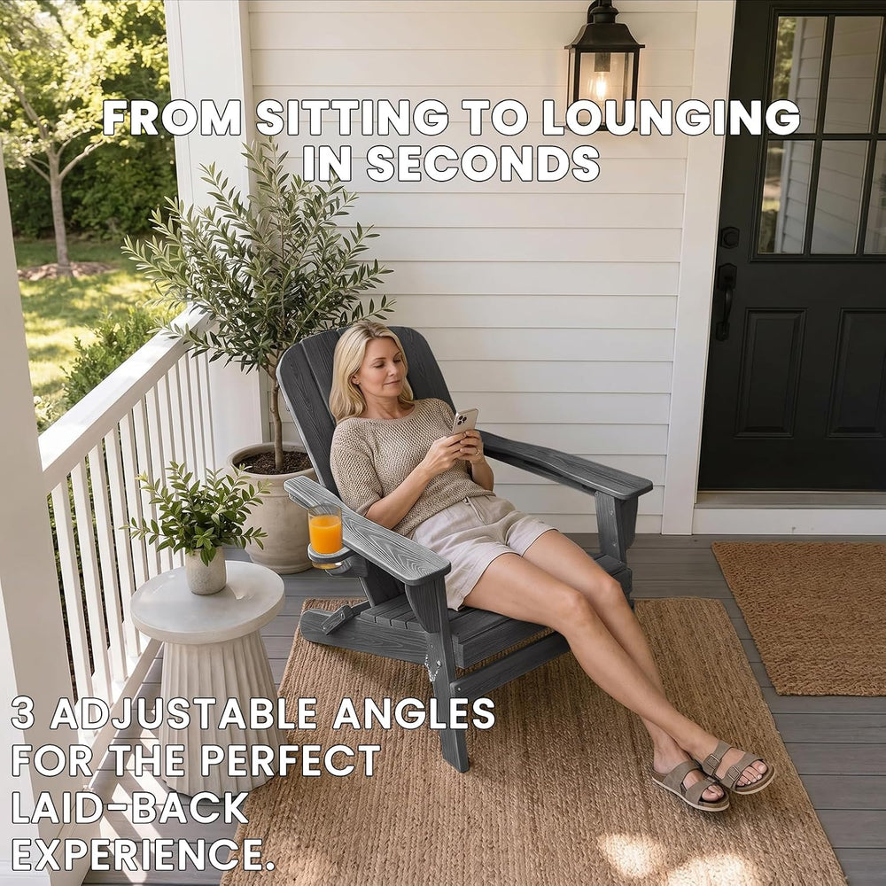 Folding Adirondack Chair with 2 Cup Holder, HDPE Plastic Patio Chairs