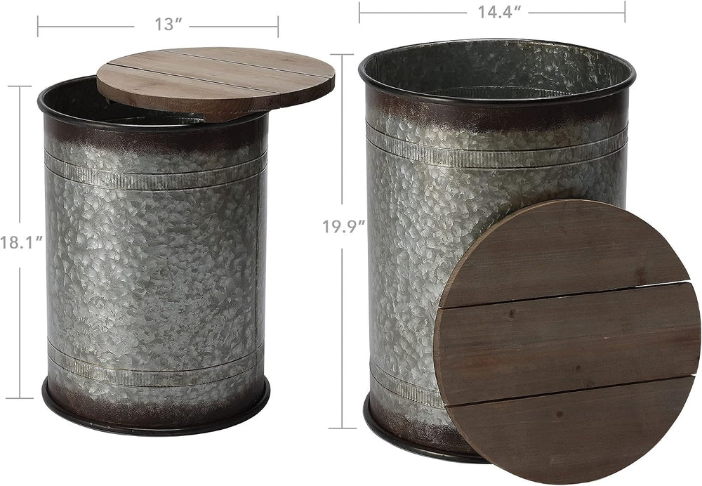 Rustic Storage Ottoman Seat Stool, Farmhouse Accent Side Table, Antique Galva...