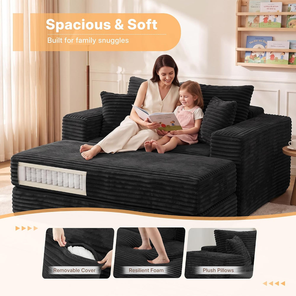 Busaurus 60'' Oversized Chaise Lounge Chair Indoor with Ottoman, Conv...