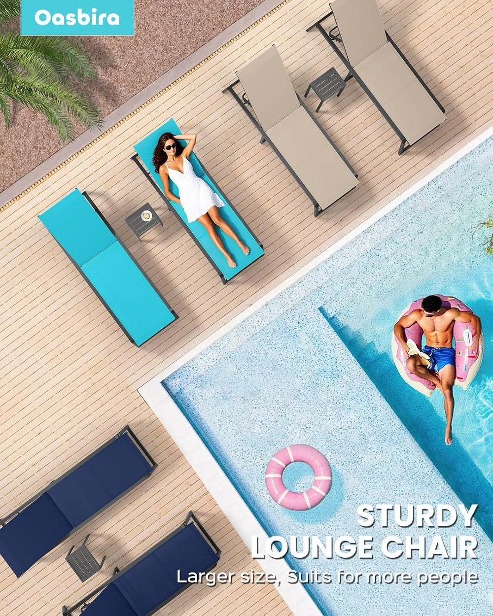 Aluminum Chaise Lounge Chair Outdoor, Foldable & Assembly Free Patio Pool...
