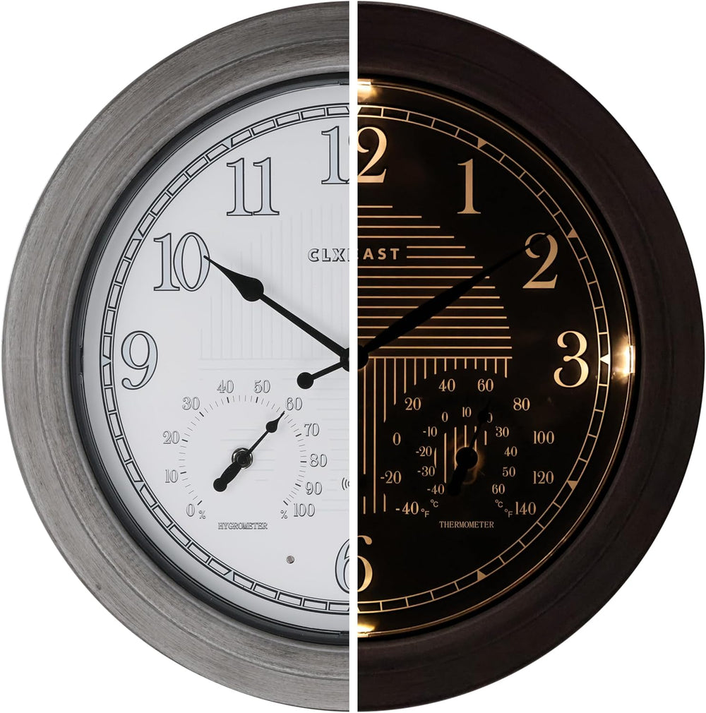 CLXEAST 18" Illuminated Outdoor Atomic Wall Clock Waterproof