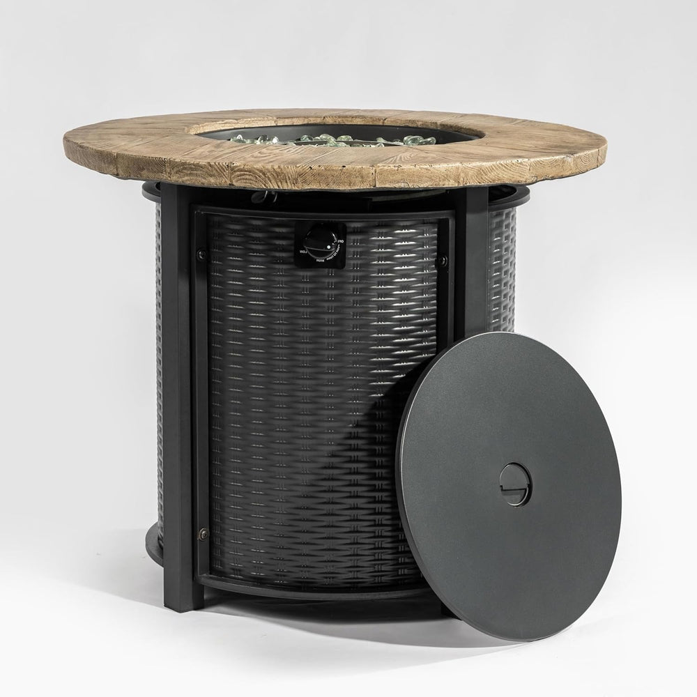 30'' Concrete Round Gas Fire Pit, 50,000 BTU Steel Outdoor Fire Table...