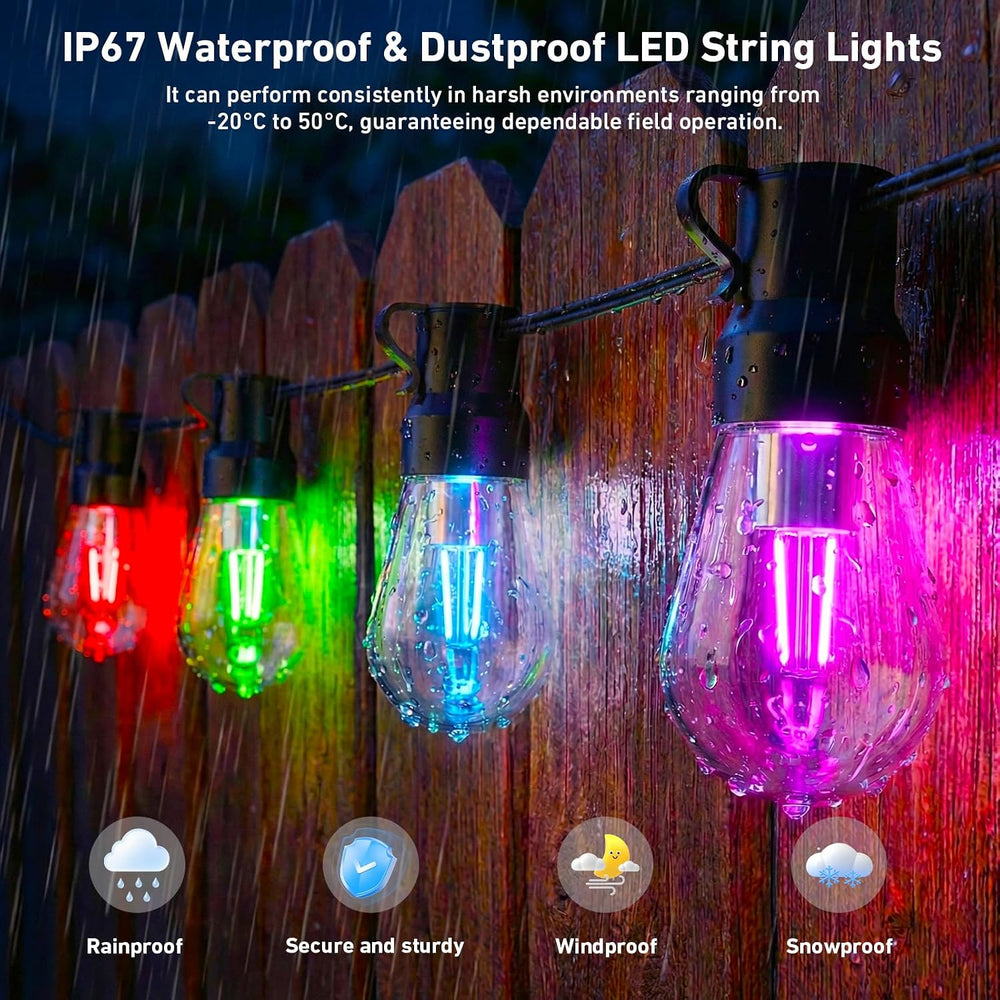 Outdoor String Lights,200FT Smart RGB+IC Patio Lights with Shatterproof LED B...