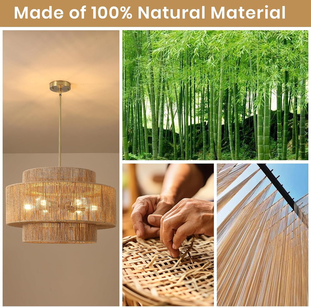24" Large Boho Rattan Chandelier