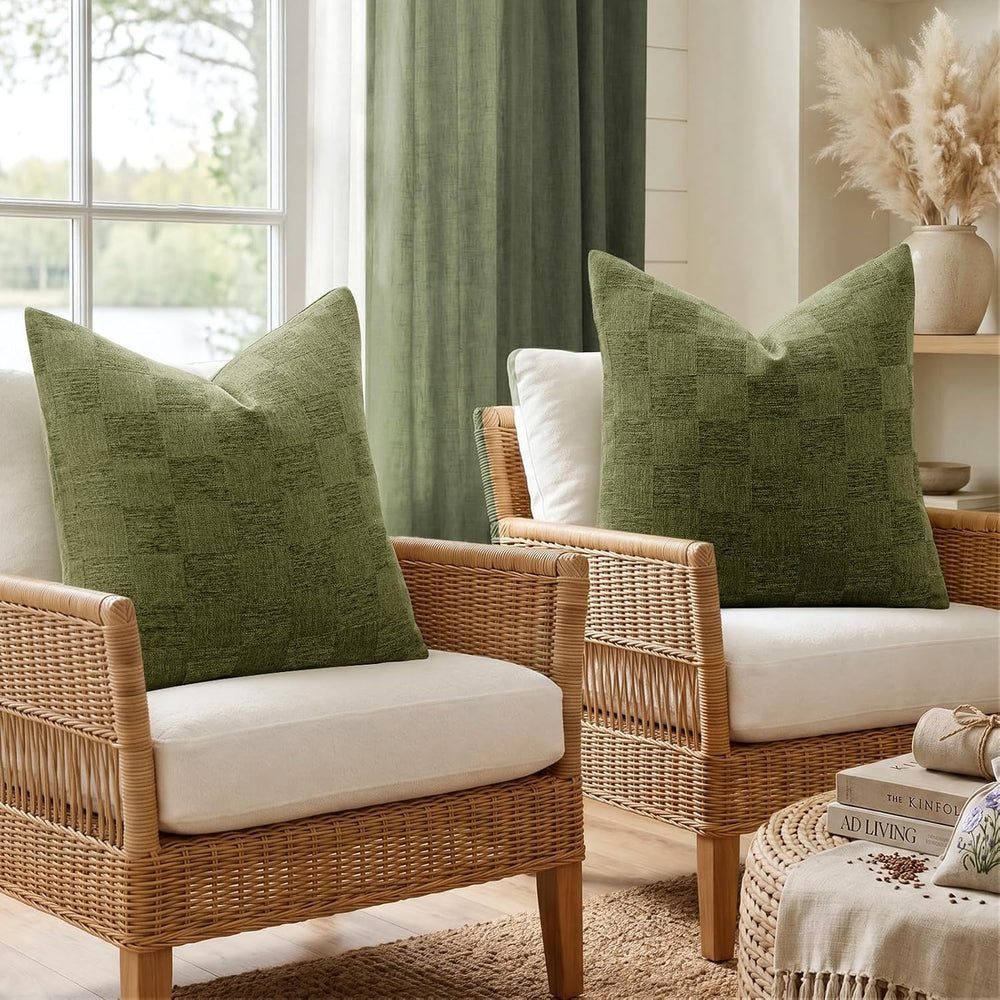 A moment Set of 2 Decorative Linen Throw Pillow Covers,Large Grid Textured Ne...